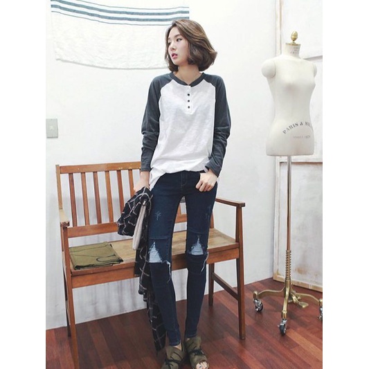 Baju lengan panjang T-shirt wanita mid-length longgar atasan putih Gaya Korea kemeja Baju Kaos Fashion Motif Tulisan Angka