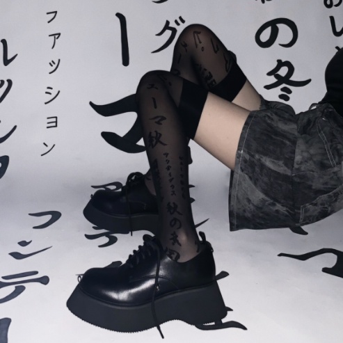 ST-13 STOCKING Japan Letter Cosplay Lolita kaos kaki sepaha hitam black putih white overknee socks