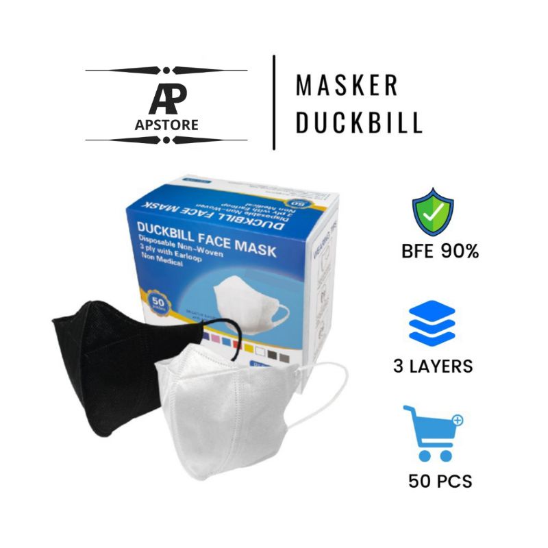 MASKER DUCKBILL PUTIH HITAM FACEMASK BERGARIS ISI 50PCS PREMIUM