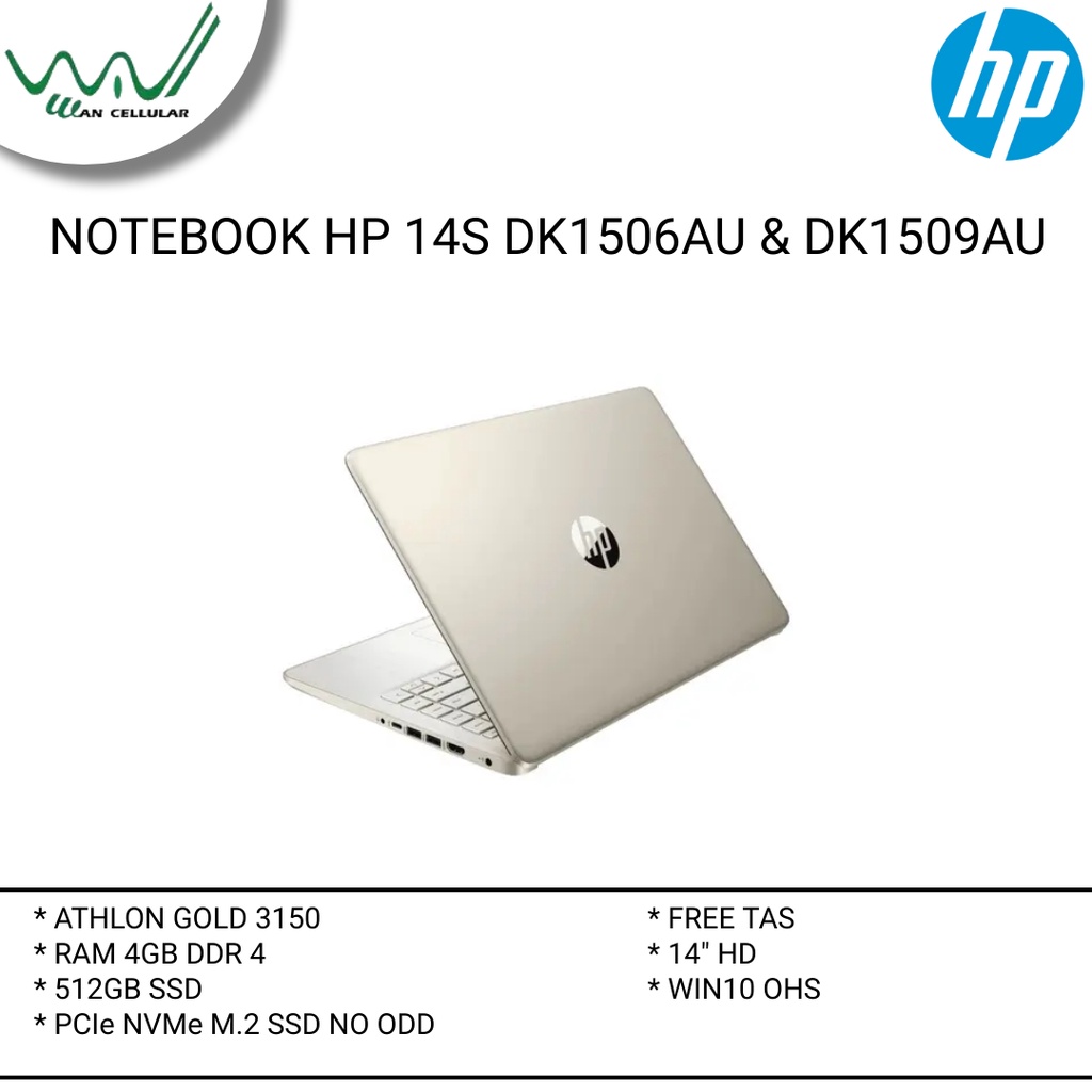 notebook laptop hp 14s dk150au silver  dk1509au gold  athlon gold 3150 4gb 512gb pcie nvme m 2 ssd n