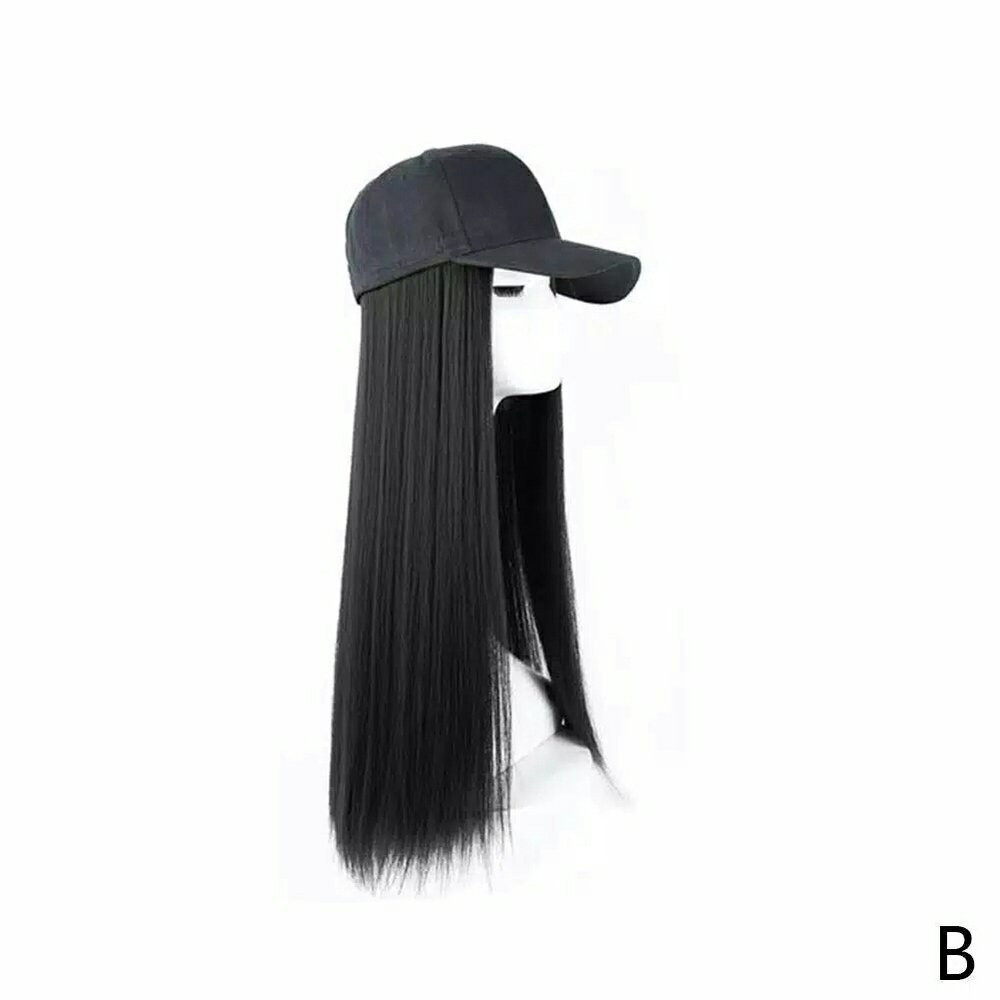 Topi baseball wig panjang 60cm rambut estension palsu