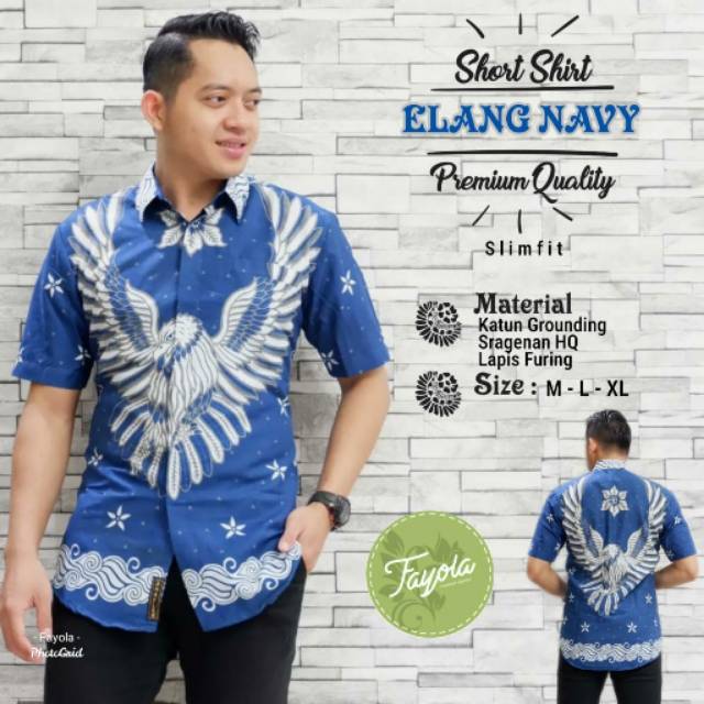 BATIK ELANG NAVY - KEMEJA PENDEK PRIA PREMIUM