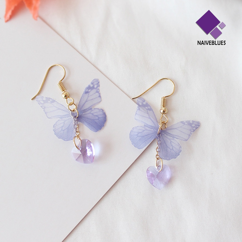 Anting Kait Model Butterfly Heart Menjuntai Gaya Elegan Untuk Wanita