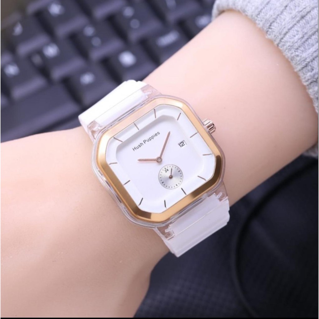 BAJ COD Jam Tangan Wanita Pria Hush Puppies 2811 9311 Rubber Segi Crono Detik 1 Tanggal Aktif HP006