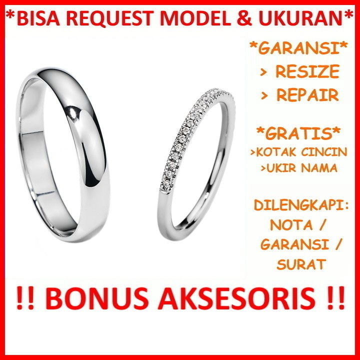 Gratis Ukir Nama Bisa Pesan Model Garansi Emas Putih Asli Cincin Couple Tunangan Mas Kawin Id566