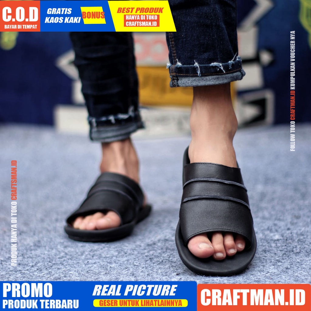 CRAFTS TAIM SANDAL KULIT PRIA BLACK BROWN SENDAL CASUAL PRIA