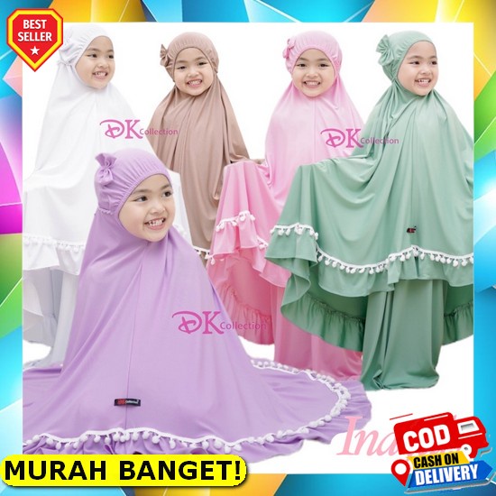 Mukena Anak Polos Branded Ori Mewah Adem Katun Cewek Set Sejadah N1A6 Karakter 2 - 12 Tahun Rayon Ba