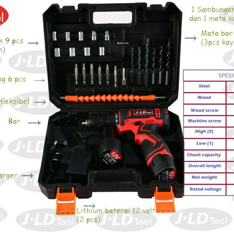 bor cordless/baterai jld 12v