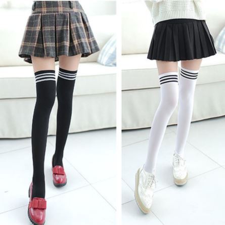 ST-02 overknee socks kaos kaki STOCKING 3 STRIP SEPAHA panjang sepaha over knee