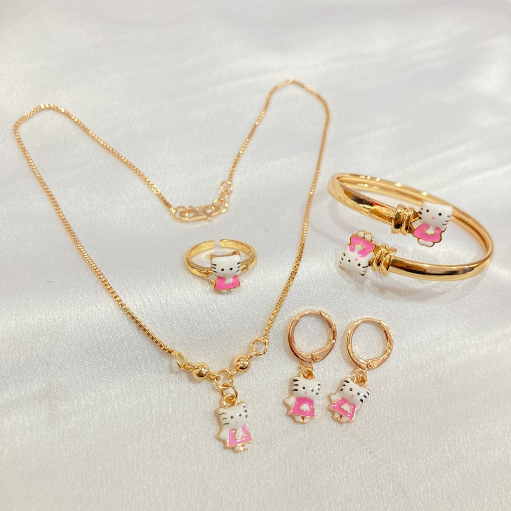 Set Perhiasan Anak Kalung Anting Cincin Gelang Cat Lapis Emas