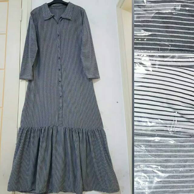 Gamis spandek kaos motif salur / garis . Ready 3 pilihan warna