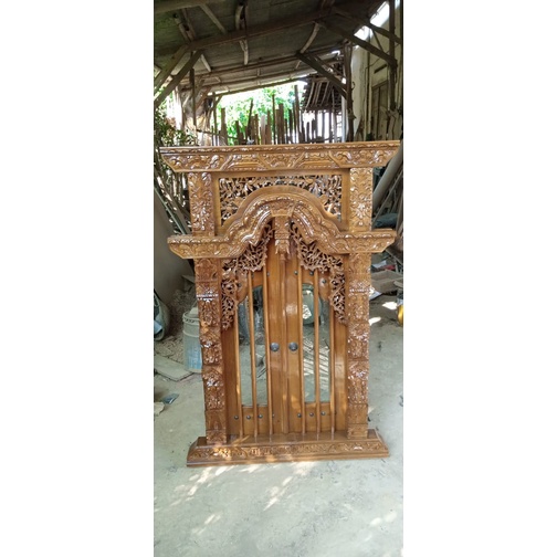 Jendela Kaca Gebyok Kayu Jati Teralis Tralis Ukir Jepara 1 x 1,5 1.5