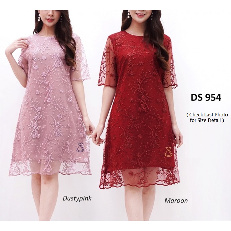 DS954 - DRESS PESTA MIDI SEPAN TILE PAYET DRESS NATAL WANITA