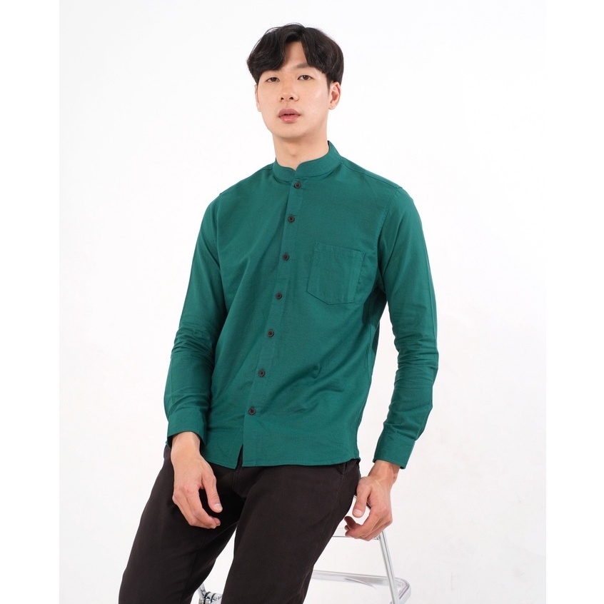 SANVANINA Kemeja Polos Hijau Botol Panjang Shanghai Hijau Kareem Dark Green - E-1414F