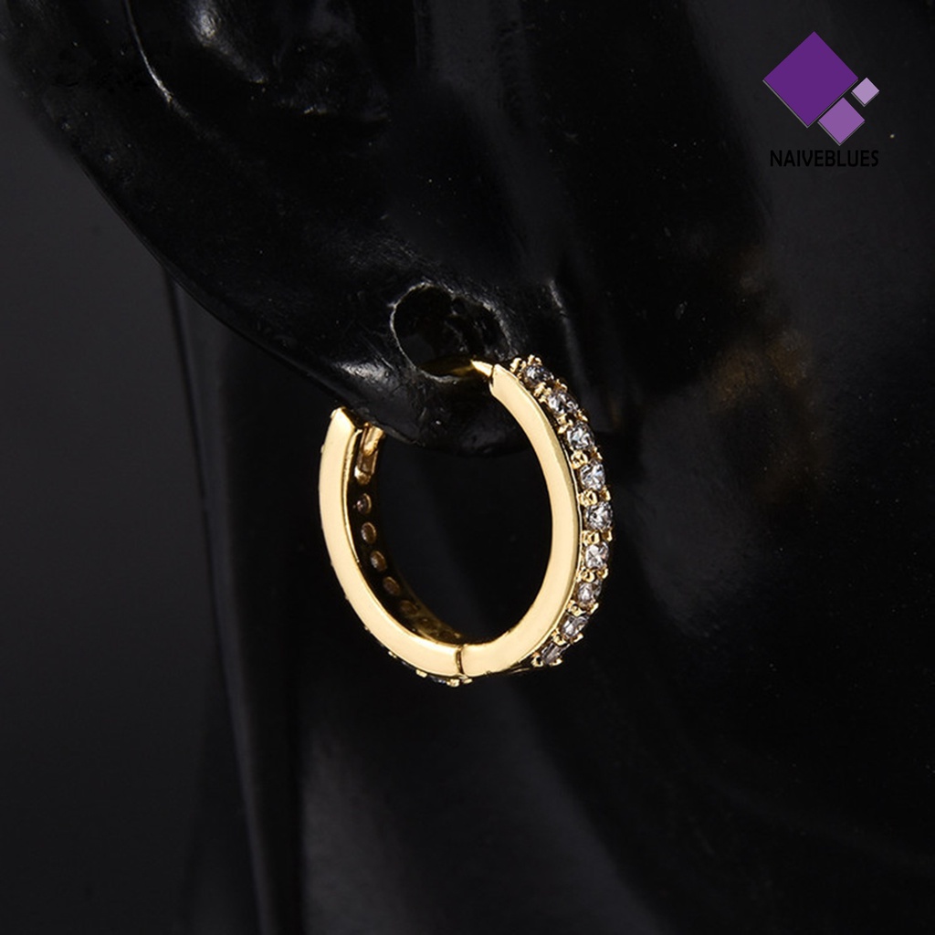 Anting Stud Bentuk Lingkaran Mini Aksen Berlian Imitasi Untuk Wanita