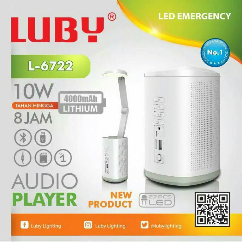 Lampu Belajar/Lampu Emergency + Speaker Bluetooth Luby L-6722