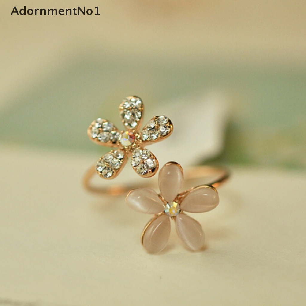 (AdornmentNo1) Cincin Bunga Aster Aksen Kristal + Berlian Imitasi Warna Gold Untuk Perhiasan Wanita