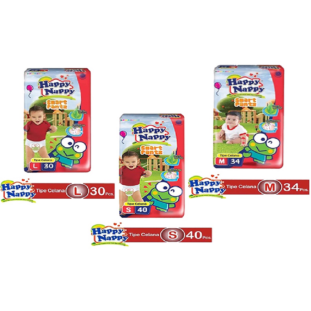 Popok Happy Nappy Smart Pantz S40 / M34 / L30 / XL26Tipe Celana / Pampers Happy Nappy Smart Pantz Ti