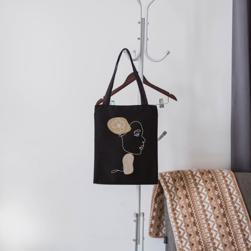 Totebag Wanita Pakai Resleting Nordic Style Black