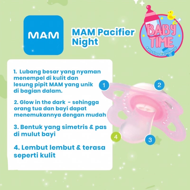 MAM Night / ORIginal / AIR Pacifier Orthodontic Empeng Bayi [0-6bulan] - Empeng Bayi