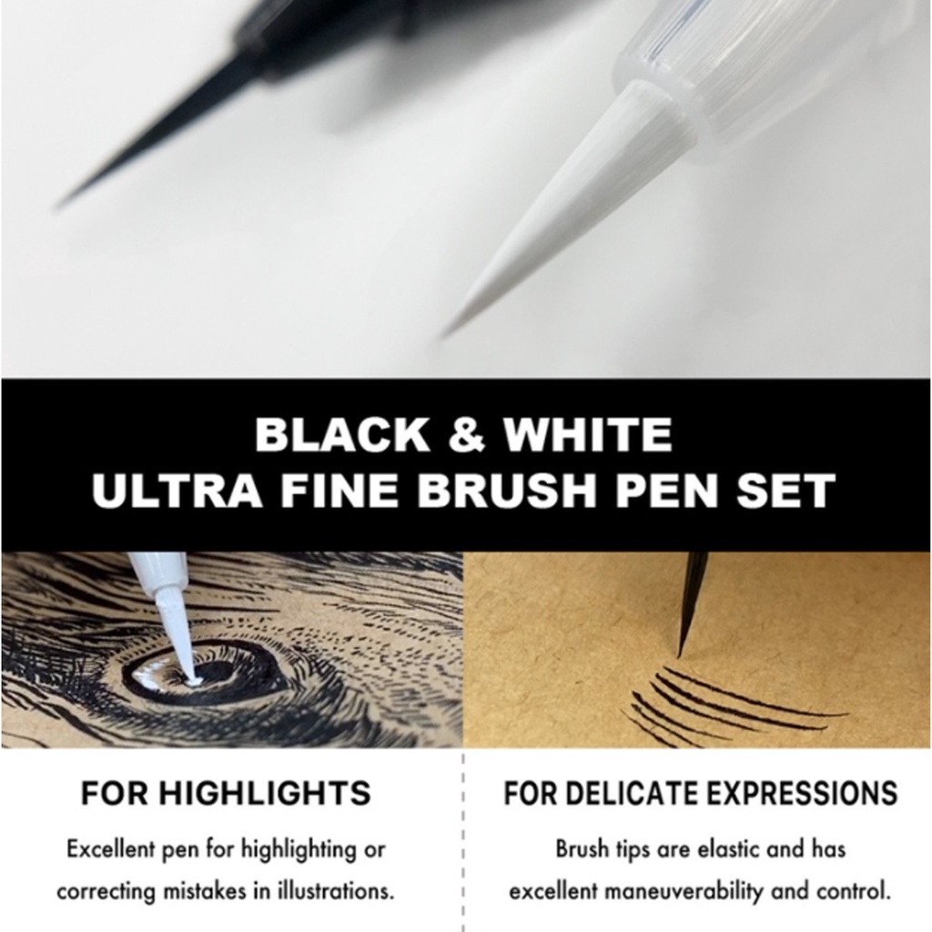 Kuretake Zig Black &amp; White Ultra Fine Brush Pen Set (IKTB-21/2V)