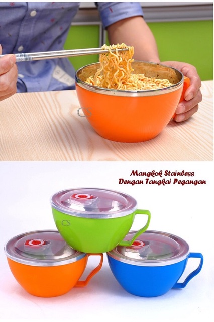 Stainless bowl dengan tangkai pegangan mangkok stainles dgn tutup