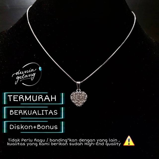 KALUNG TITANIUM HATI PERMATA BERLIAN SILVER SIRKON BERKILAU ANTI KARAT TIDAK LUNTUR TAHAN AIR / KALUNG WANITA PRIA CEWEK COWOK ANAK / DUNIAGELANG.ID