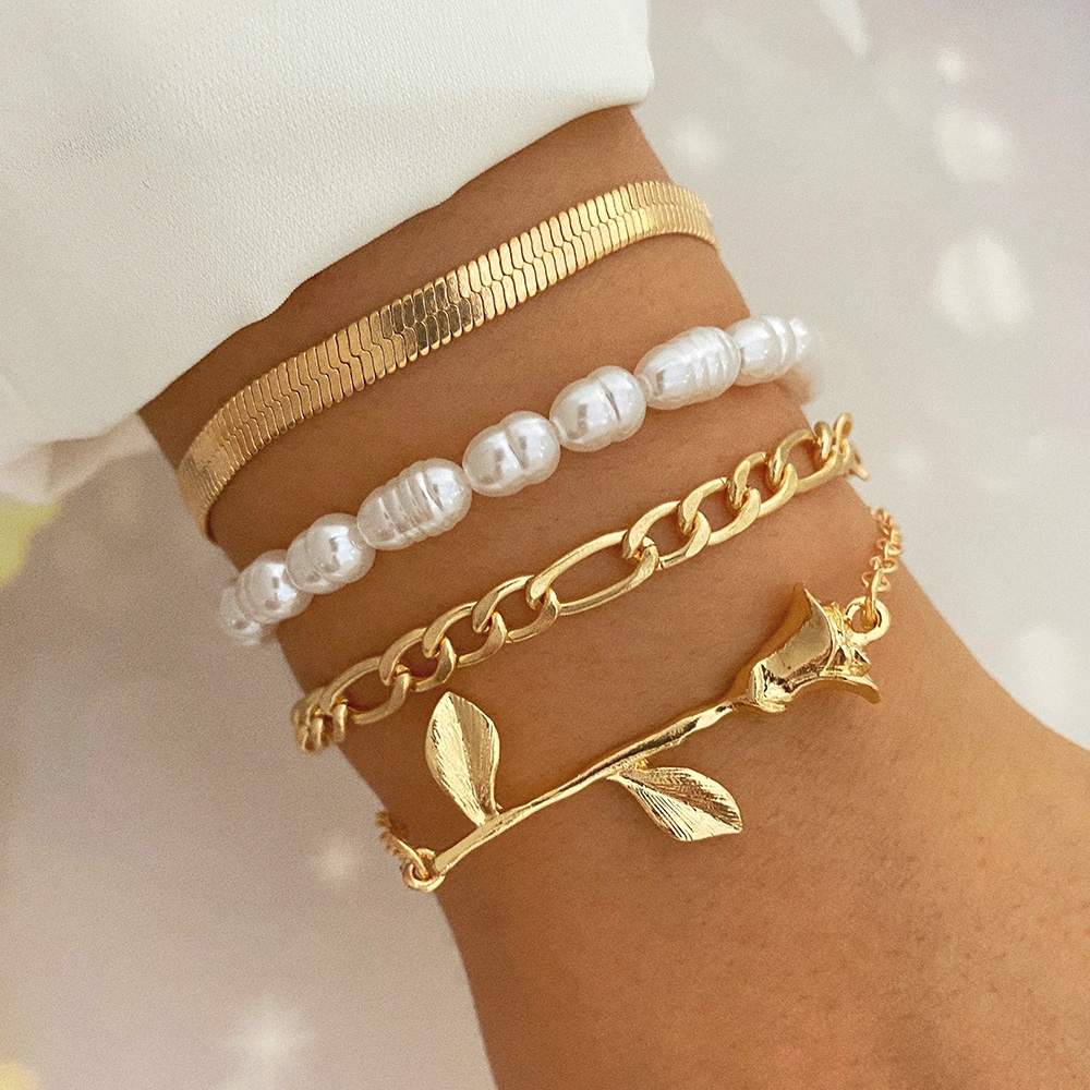 Set Gelang Rantai Multilayer Warna Emas Untuk Wanita