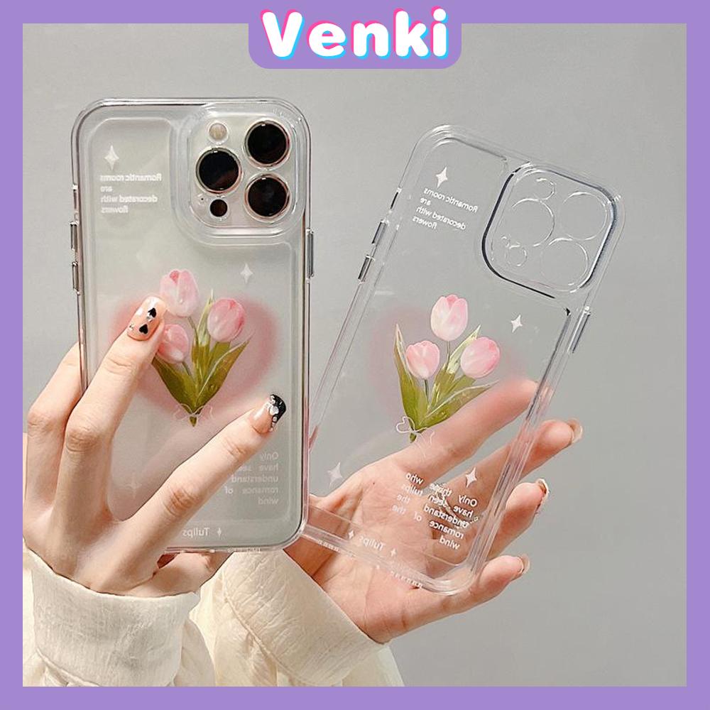 iPhone Case Luxury Silicone Soft Case Clear Case Shockproof Protection Camera Pink Tulip Flower Compatible For iPhone 11 iPhone 13 Pro Max iPhone 12 Pro Max iPhone 7Plus iPhone xr