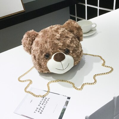 Tas Bulu Selempang Teddy Bear Tas Boneka Kepala Teddy Bear Tas Kekinian Tas Perempuan