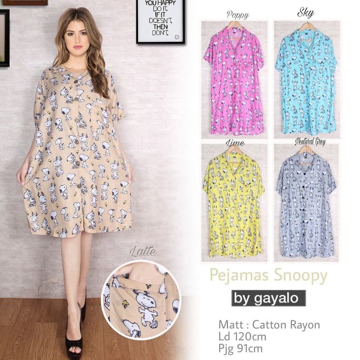 PIYAMA SIMRA SNOOPY DAILYLOOK-SET-BAJU-TIDUR-LENGAN-PANJANG-KERAH-RUMBAI-OBLONG-TNP-KANCING-GO F6P5