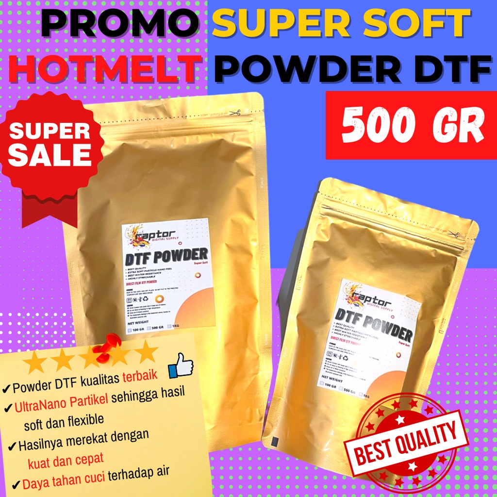 

TPU Hotmelt Powder Adhesive Bubuk DTF Super Soft Sablon DTF 500 Gr