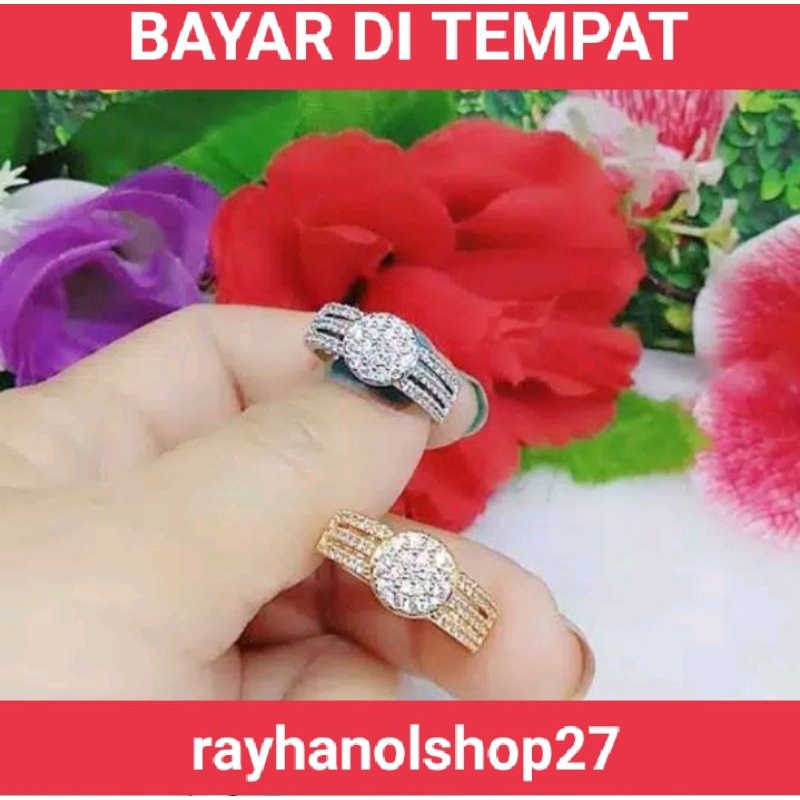 Cincin full permata titanium anti karat warna gold dan silver motif pilihan