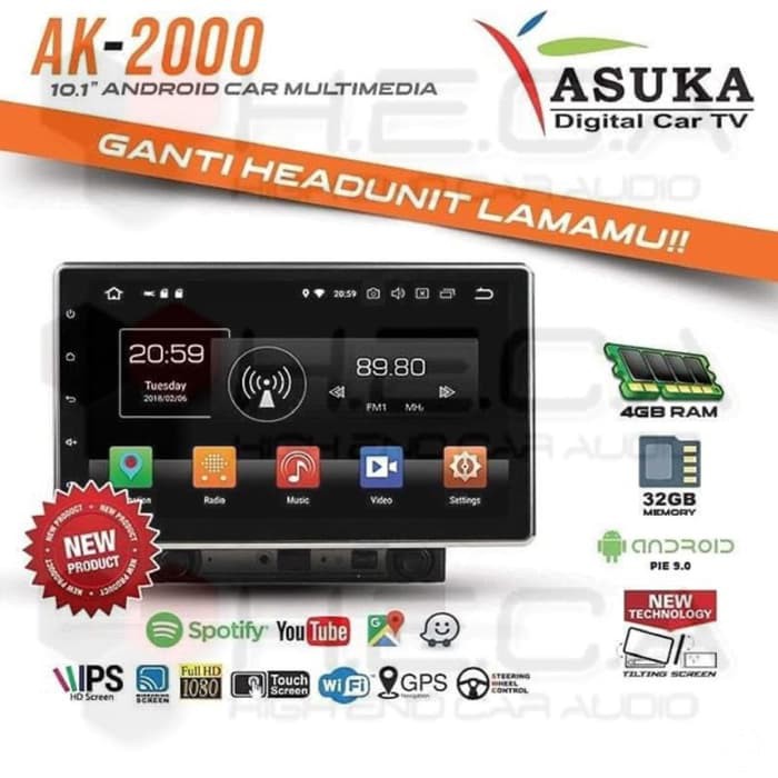 ASUKA AK-2000 Android 10" Head Unit Double Din AK2000 Tape Audio Mobil