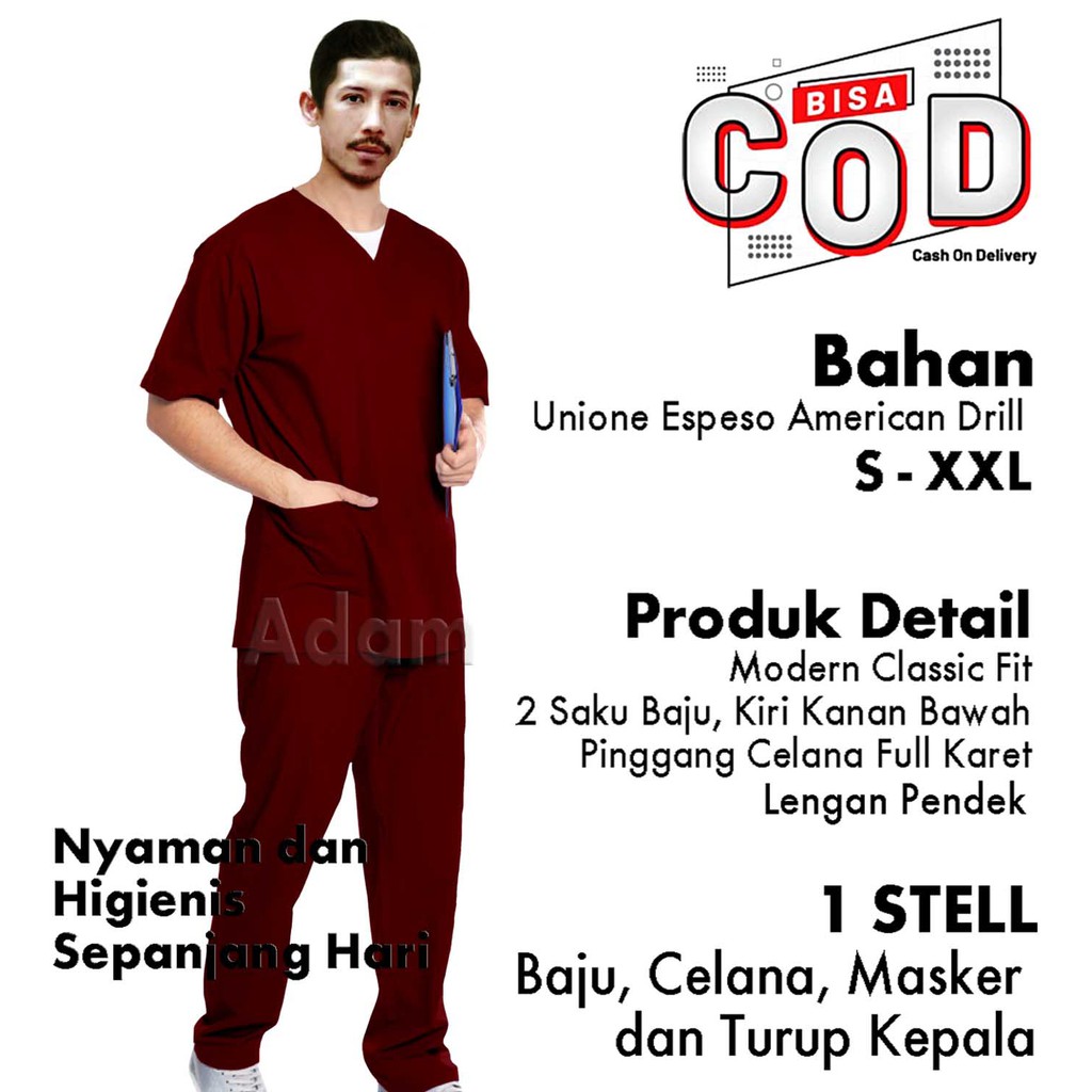 Setelan Baju ok lengan pendek, Oka American Dril, Pakaian Kerja Perawat, Scrub Dokter, Baju Perawat, Unisex