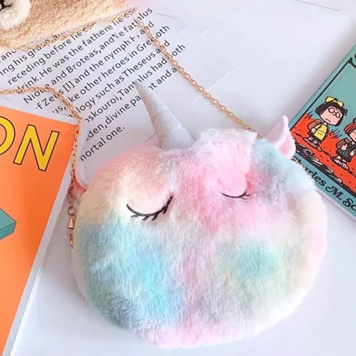 SLING BAG UNICORN RAINBOW FUR / TAS SELEMPANG BONEKA BULU