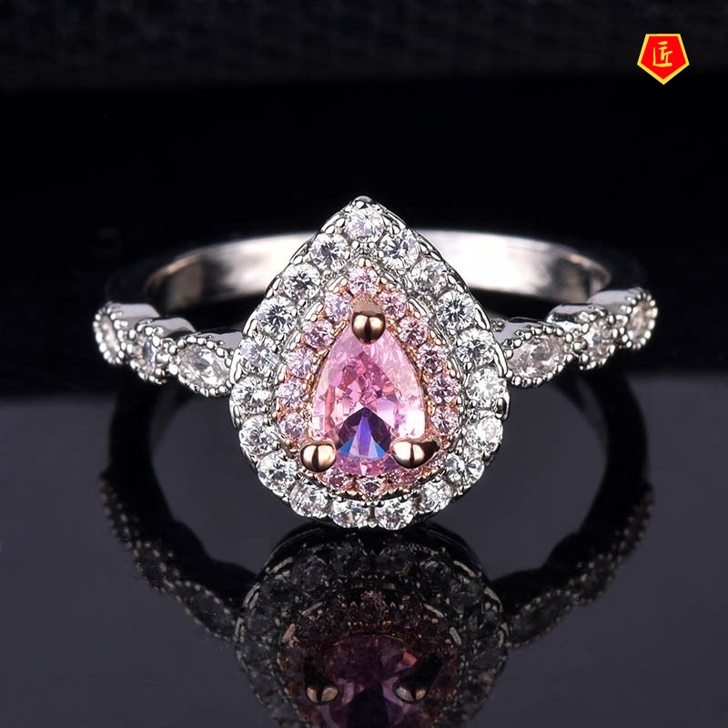 [Ready Stock]Inlaid Pink Crystal Ring Luxury  Elegant