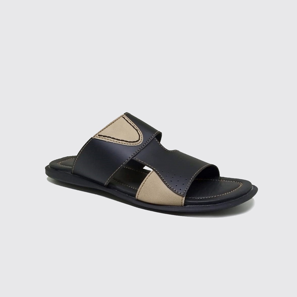 Mzio - Sandal Pria Ukuran Besar Jumbo | Big Size 44-48 | Sendal Kulit Asli J-13 Hitam