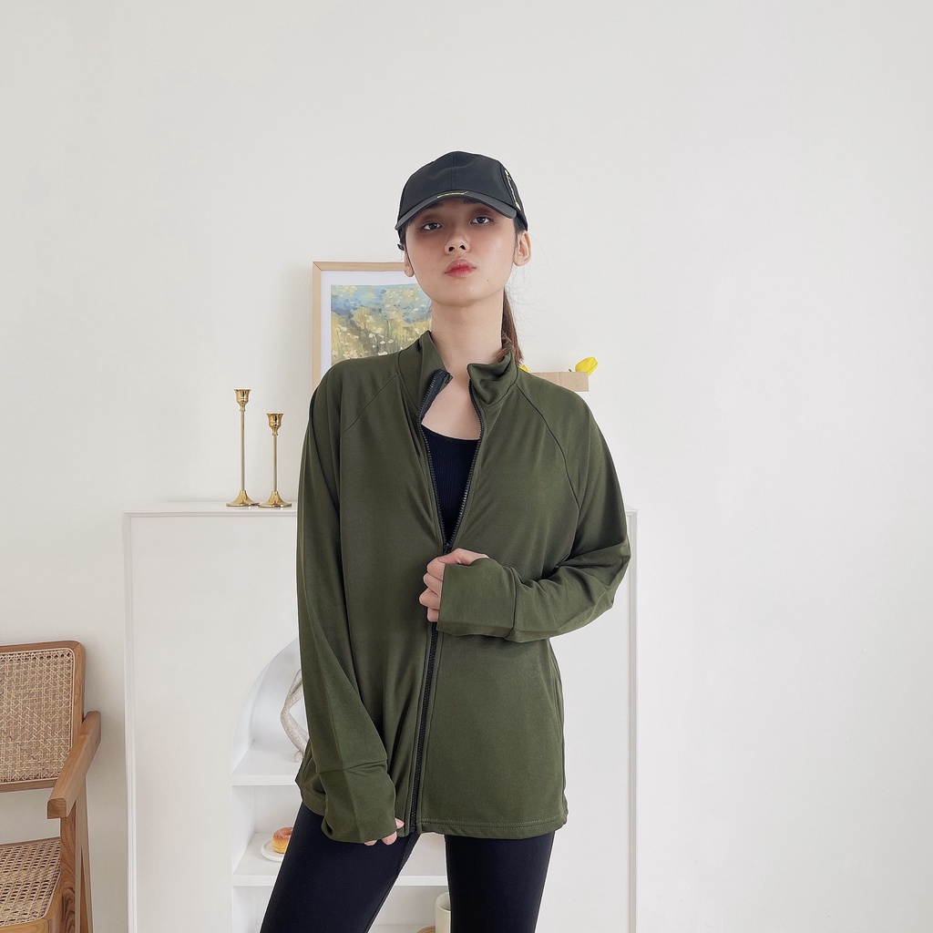 DONSON Sportswear Jacket Sporty Wanita Tangan Kimono Extra Fine Polyester Warna Army Ukuran Standar dan Jumbo