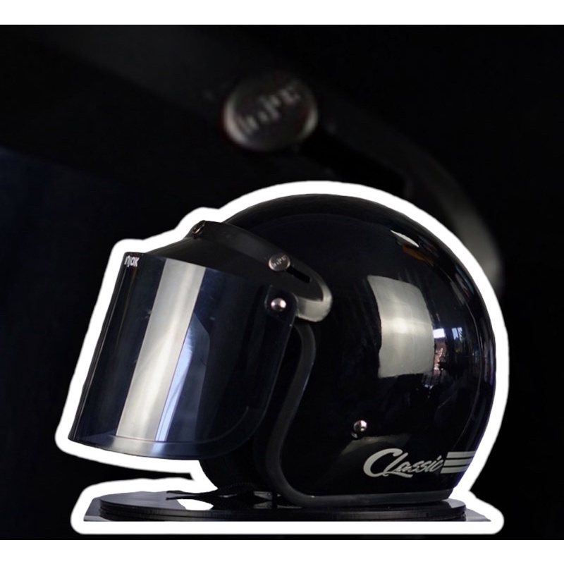 Helm Bogo Classic Retro Garis Tiga Kaca Datar