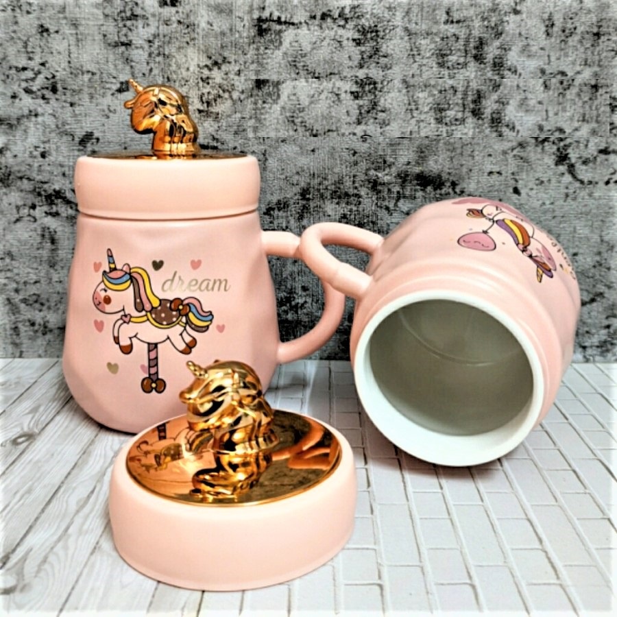 MUG UNICORN / GELAS MINUM / CANGKIR KERAMIK + SENDOK STAINLESS UNICORN LUCU / KADO UNIK