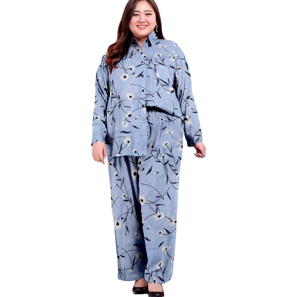 piyama jumbo wanita/piyama lengan panjang jumbo/baju tidur wanita jumbo ld 120 cm/one set oversize