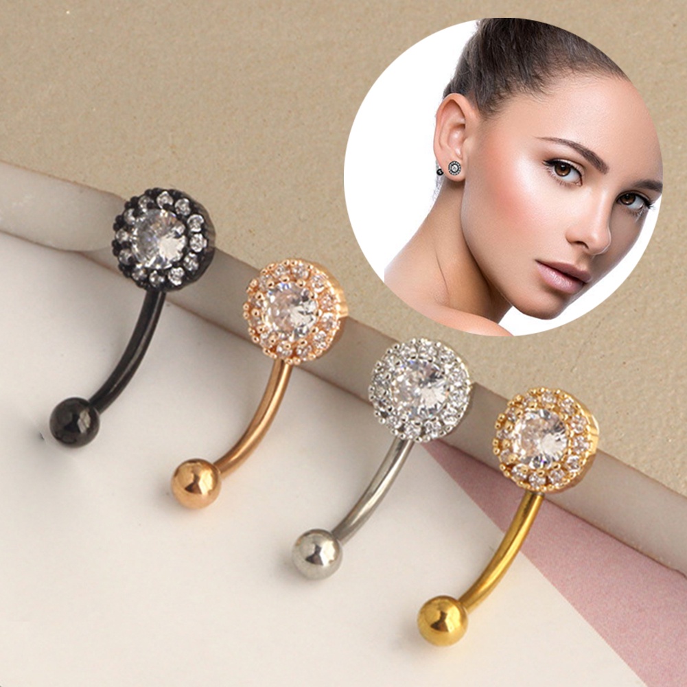 Anting Tindik Alis / Tulang Rawan Telinga Bentuk Bulat Hias zircon Untuk Wanita