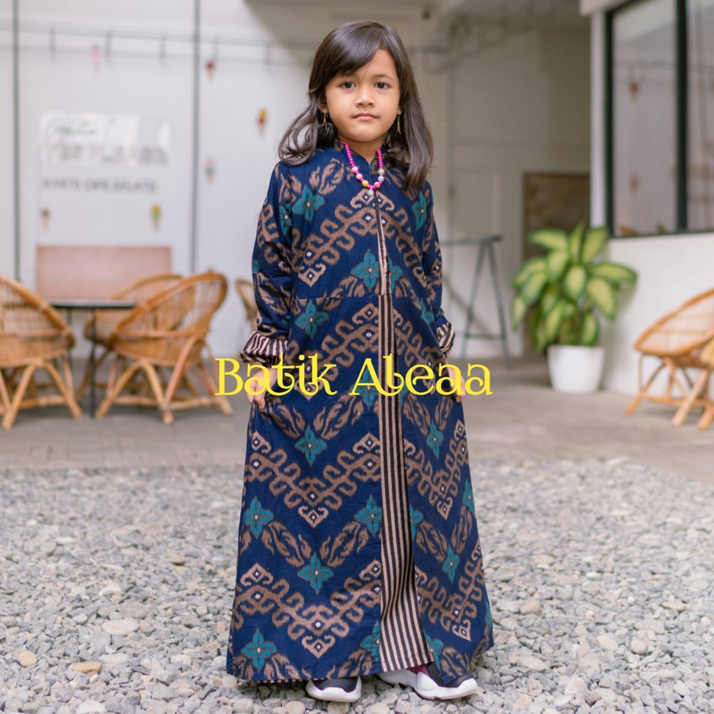 Batik Aleaa Couple Gamis Kemeja Songket zigzag Biru