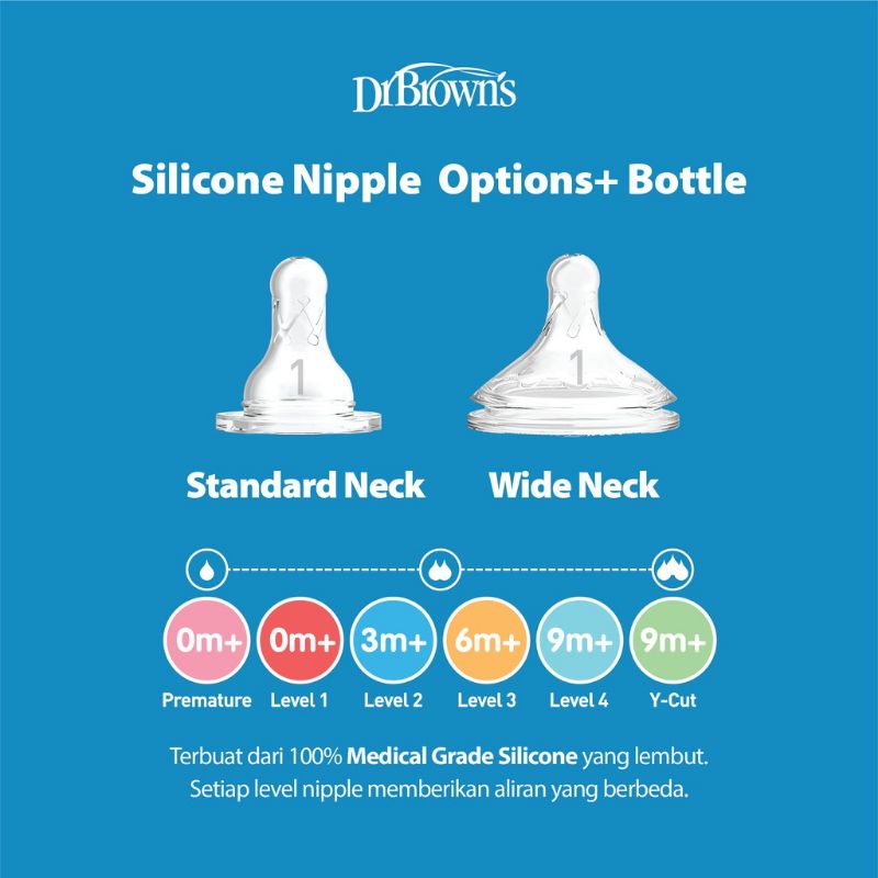 Dr. Brown's Silicone Narrow-Neck Options Nipple Dr Brown Dot Botol 2pc - Dr Browns Nipple Dot Bayi Narrow