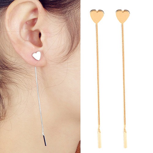 LRC Anting Tusuk Fashion Gold Color Heart Shape Decorated Pure Color C78419