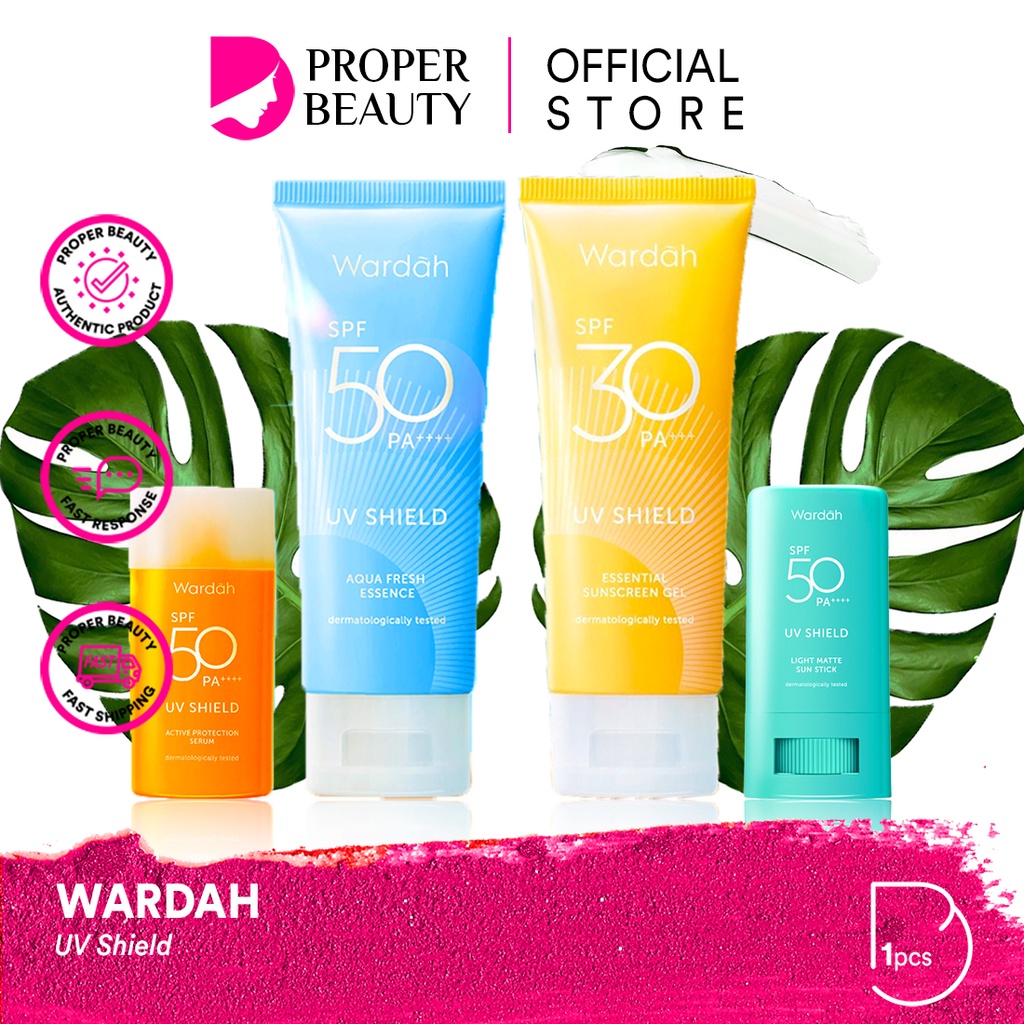 WARDAH UV Shield Indonesia / Sunscreen Spf Sun Stick Gel Aqua Fresh Gel Facial Wash Face Essence Toner Serum Day Night Cream Mask Masker Lip Tint Matte Gloss / Lightening Crystal Secret Acnederm Nature Daily Renew You C Defense Colorfit Acne Paket Series