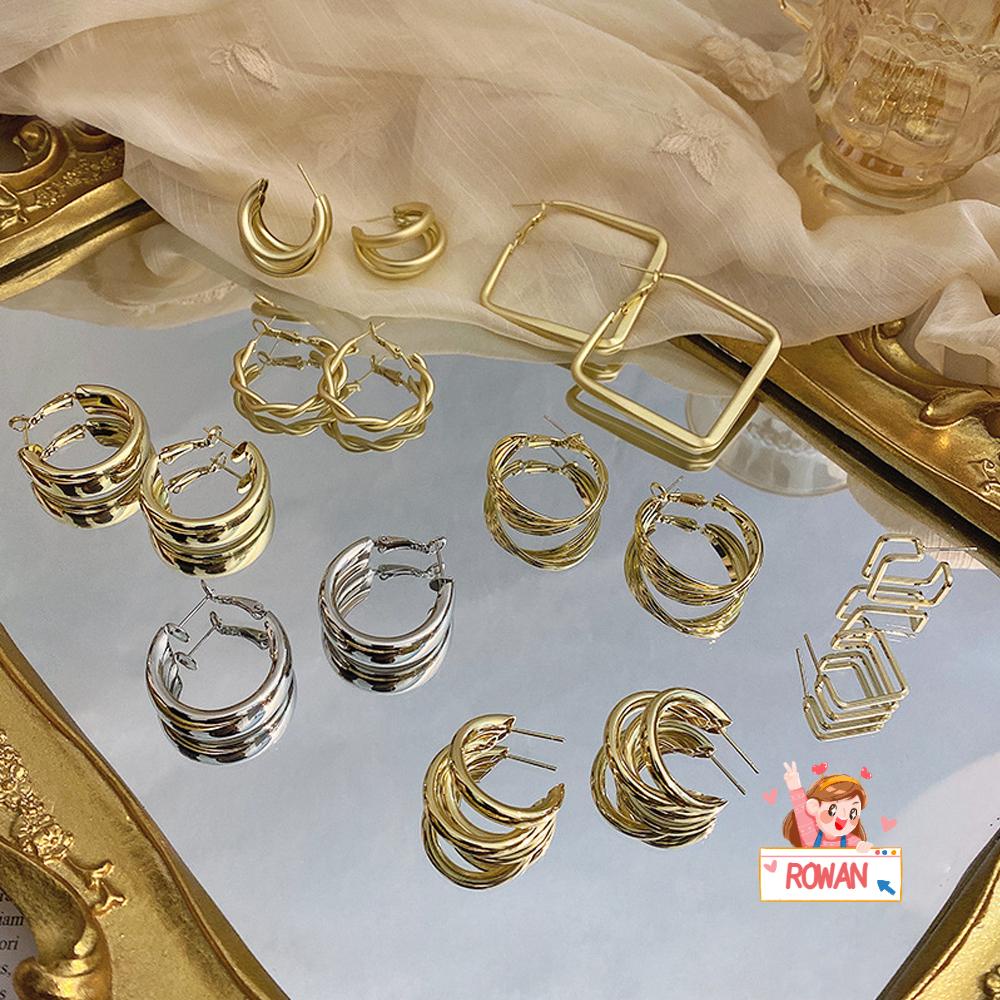 Anting Hoop Desain Bunga Bahan Metal Untuk Aksesoris Pesta