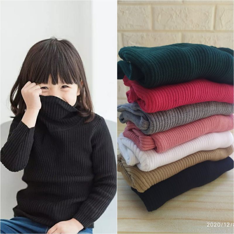 sweater rajut anak unisex kerah tinggi/turtleneck rajut anak anak laki laki dan perempuan 2-8thn/baju hangat anak