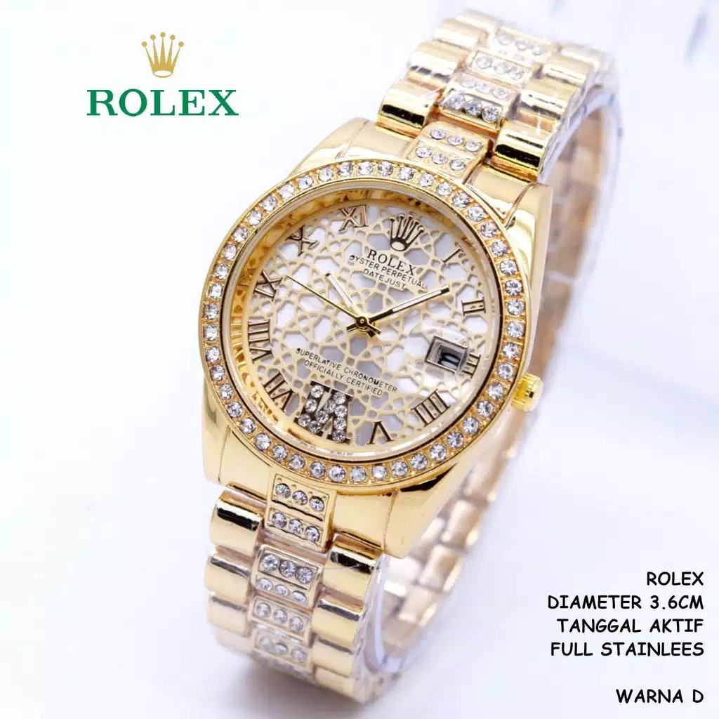 Jam wanita Rolex Madu Tanggal Aktif, Jam Tangan Cewek Termewah Kualitas Grade Quality, 1Set Box Orig